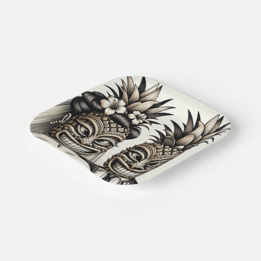 Bruid en bruidegom Aloha Ananas Tiki Hoofd Bruilof Papieren Bordje (Gebogen)