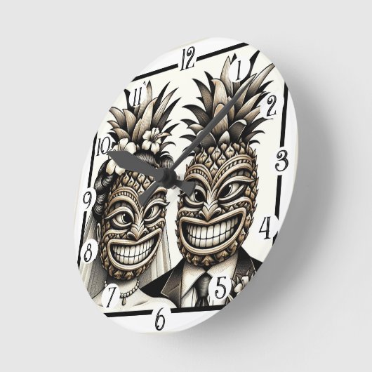 Bruid en bruidegom Aloha Ananas Tiki Hoofd Bruilof Ronde Klok (Hoek)
