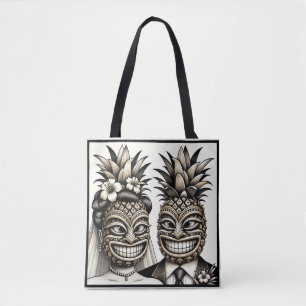 Bruid en bruidegom Aloha Ananas Tiki Hoofd Bruilof Tote Bag