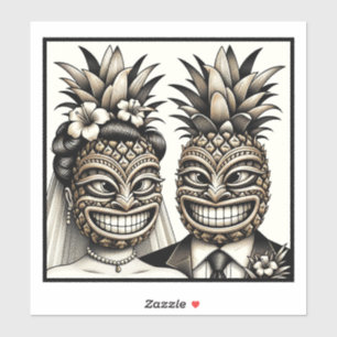 Bruid en Bruidegom Aloha Ananas Tiki Hoofd Trouw  Sticker