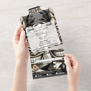 Bruid en Bruidegom Aloha Ananas Tiki Hoofd Trouwen All In One Uitnodiging