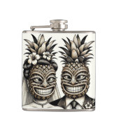 Bruid en Bruidegom Aloha Ananas Tiki Hoofd Trouwen Heupfles (Voorkant)
