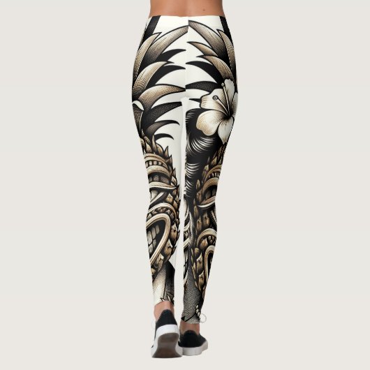 Bruid en Bruidegom Aloha Ananas Tiki Hoofd Trouwen Leggings (Achterkant)