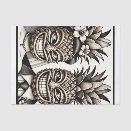 Bruid en Bruidegom Aloha Ananas Tiki Hoofd Trouwen Tissuepapier (Voorkant)