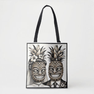 Bruid en Bruidegom Aloha Ananas Tiki Hoofd Trouwen Tote Bag