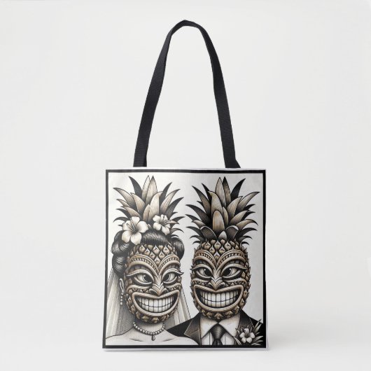 Bruid en Bruidegom Aloha Ananas Tiki Hoofd Trouwen Tote Bag (Voorkant)