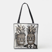 Bruid en Bruidegom Aloha Ananas Tiki Hoofd Trouwen Tote Bag (Achterkant)