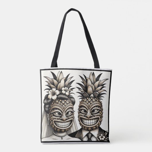 Bruid en Bruidegom Aloha Ananas Tiki Hoofd Trouwen Tote Bag (Achterkant)