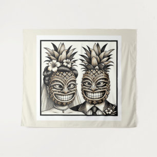 Bruid en Bruidegom Aloha Ananas Tiki Hoofd Trouwen Wandkleed