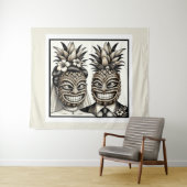 Bruid en Bruidegom Aloha Ananas Tiki Hoofd Trouwen Wandkleed (In Situ (horizontaal))