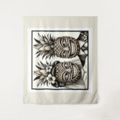 Bruid en Bruidegom Aloha Ananas Tiki Hoofd Trouwen Wandkleed (Voorkant)