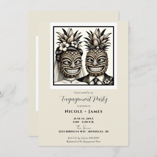 Bruid en bruidegom Aloha Ananas Tiki Verloving Kaart (Voorkant / Achterkant)