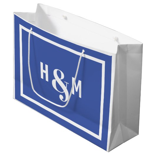Bruid en bruidegom Ampersand Blauw Grote Gift Bag Groot Cadeauzakje (Voorkant Gekanteld)