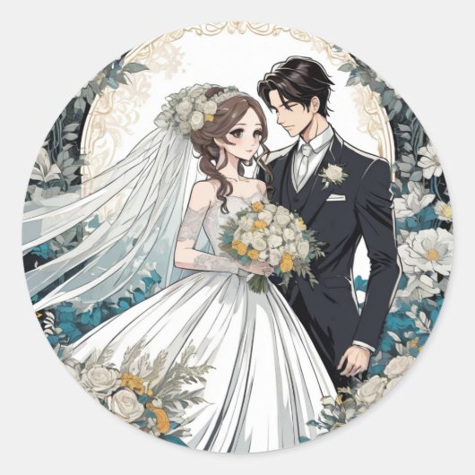 Bruid en bruidegom Anime bruiloft Ronde Sticker (Voorkant)