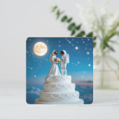 Bruid en bruidegom astronauten op een bruidstaart kaart (Staand voorkant)