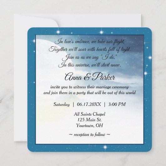 Bruid en bruidegom astronauten op een bruidstaart kaart (Achterkant)