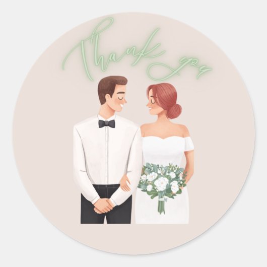 Bruid en Bruidegom Bedankt Ronde Sticker (Voorkant)