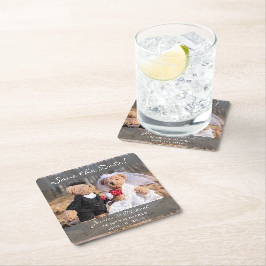 Bruid en bruidegom Beren Save the Date Kartonnen Onderzetters (Insitu)