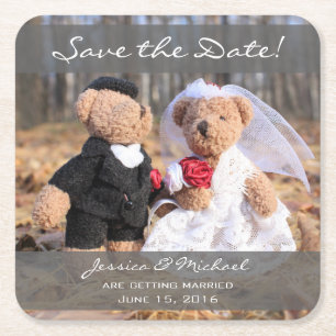 Bruid en bruidegom Beren Save the Date Kartonnen Onderzetters