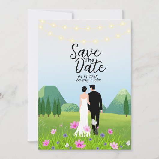 Bruid en bruidegom Bewaar de Datum Bruiloft Uitnod Kaart (Voorkant)