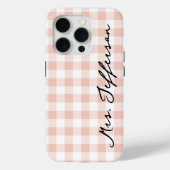 Bruid en Bruidegom Bijpassend Perzik Schotse Ruit Case-Mate iPhone Case (Achterkant)