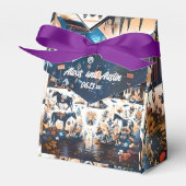 Bruid en bruidegom Blauw Western Patroon Bruiloft Bedankdoosjes (Voorkant Zijde)