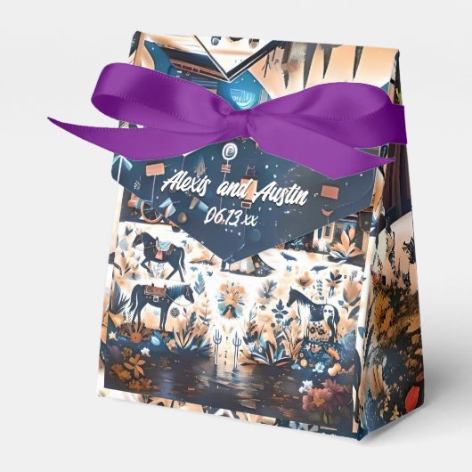 Bruid en bruidegom Blauw Western Patroon Bruiloft Bedankdoosjes (Voorkant Zijde)