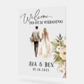 Bruid en bruidegom Bloemen Huwelijk Welkom Teken Acryl Bord (Hoek)