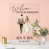 Bruid en bruidegom Bloemen Huwelijk Welkom Teken Acryl Bord (Huwelijk)