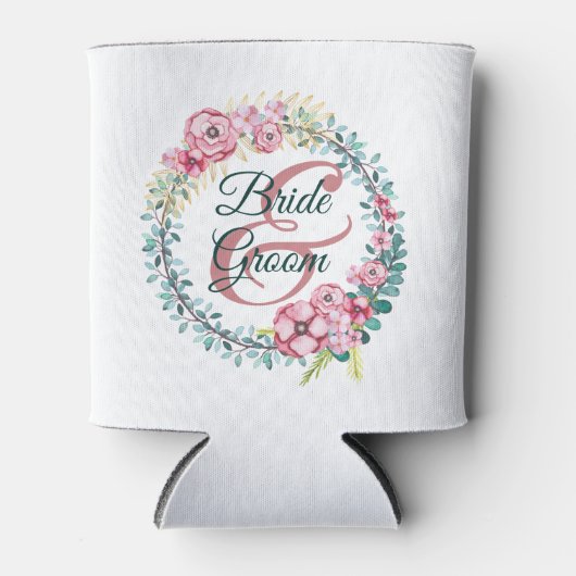 Bruid en bruidegom bloemenkrans blikjeskoeler (Voorkant)