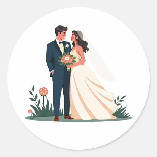 Bruid en Bruidegom Bloemensticker Ronde Sticker (Voorkant)