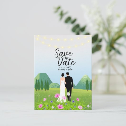 bruid en bruidegom Briefkaart bruiloft uitnodiging (Staand voorkant)