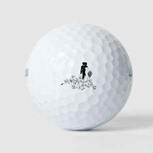 Bruid en bruidegom bruiloft concept silhouet golfballen