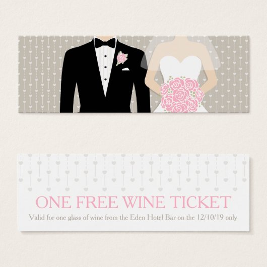 Bruid en bruidegom bruiloft gratis wijn voucher ka mini visitekaartjes (Voorkant /achterkant)