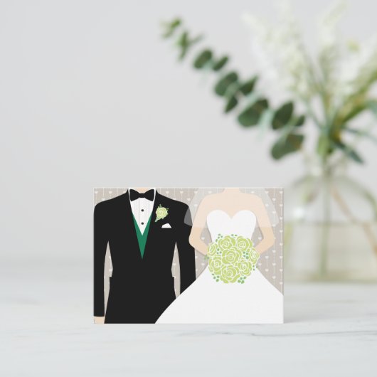 Bruid en bruidegom bruiloft groene info behuizing  informatiekaartje (Staand voorkant)