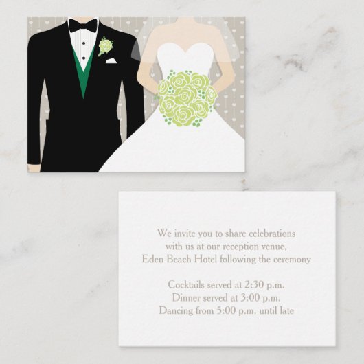 Bruid en bruidegom bruiloft groene info behuizing  informatiekaartje (Voorkant / Achterkant)