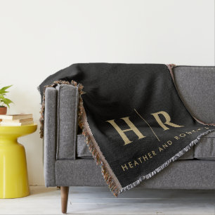 Bruid en bruidegom Bruiloft Monogram Minimalistisc Deken