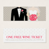 Bruid en bruidegom bruiloft rode gratis wijn vouch mini visitekaartjes (Voorkant /achterkant)