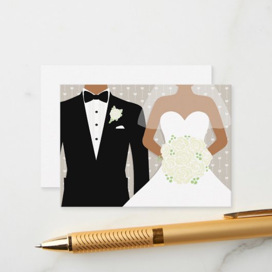 Bruid en bruidegom bruiloft witte rozen info informatiekaartje (Voorkant / Achterkant in situ)