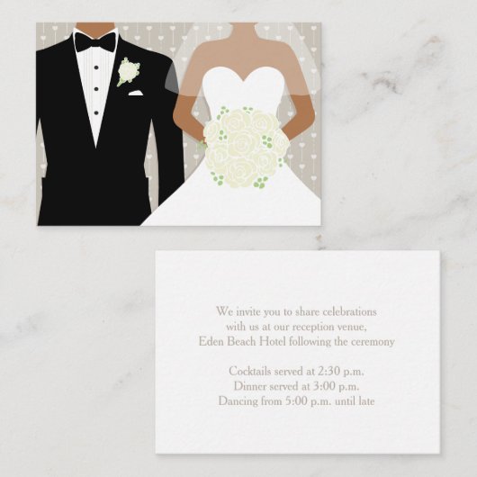 Bruid en bruidegom bruiloft witte rozen info informatiekaartje (Voorkant / Achterkant)