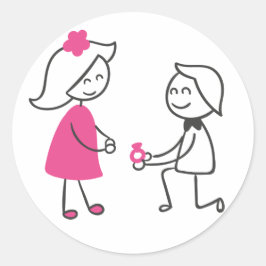 bruid en bruidegom Cartoon bruiloft Verloving Ronde Sticker