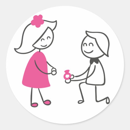 bruid en bruidegom Cartoon bruiloft Verloving Ronde Sticker (Voorkant)