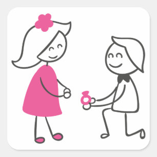 bruid en bruidegom Cartoon bruiloft Verloving Vierkante Sticker