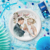 Bruid en bruidegom Champagne Magnolia's Papieren Bordje (Feest)