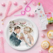 Bruid en bruidegom Champagne Magnolia's Papieren Bordje (Feest)