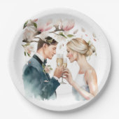 Bruid en bruidegom Champagne Magnolia's Papieren Bordje (Voorkant)