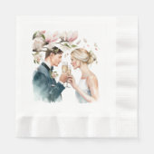 Bruid en bruidegom Champagne Magnolia's Servet (Voorkant)