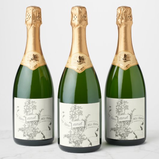 Bruid en Bruidegom Custom Champagne Label Sparkling Wijnetiket (Flessen)