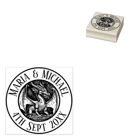 Bruid en bruidegom Dragon Bruiloft Rubberstempel (Gestempeld)