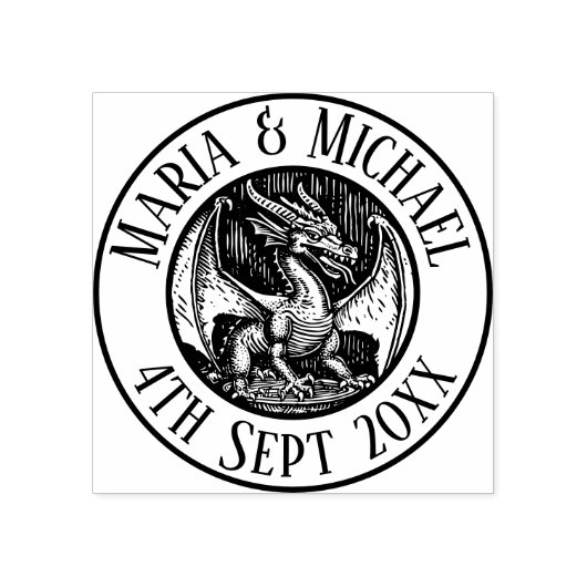 Bruid en bruidegom Dragon Bruiloft Rubberstempel (Afrduk)